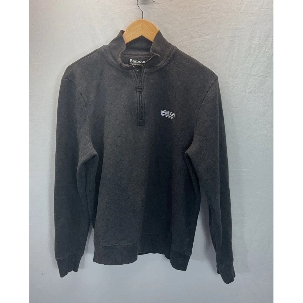 Ladies Barbour International Classic Sweatshirt Gray Size L Logo Ring 1/4 zip